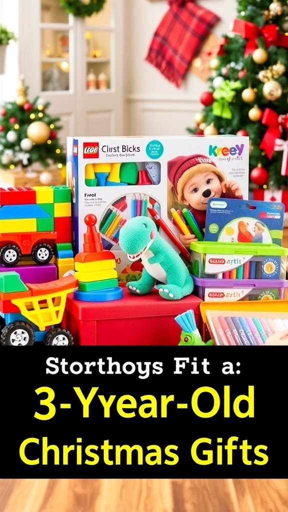 Top Christmas Gift Ideas for 3-Year-Old Boys A collection of Christmas gift ideas for a 3-year-old boy, including toys and art supplies.